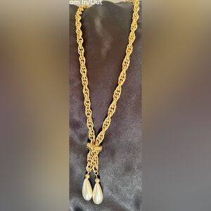 Vintage Chain Necklace with Adjustable Pearl Teardrop Pendant